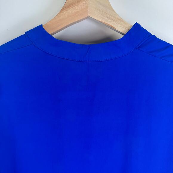 Zara Long Sleeve Royal Blue Deep V Neck Slit Blouse Womens Small Flowy Boxy - Picture 10 of 14